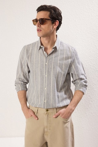 Chemise regular - Beige et bleu