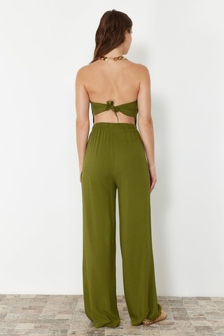 Crop top bustier et pantalon taille haute - Vert