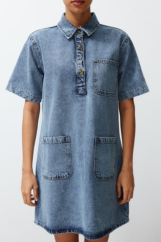 Vestido direito de ganga - Azul - Azul