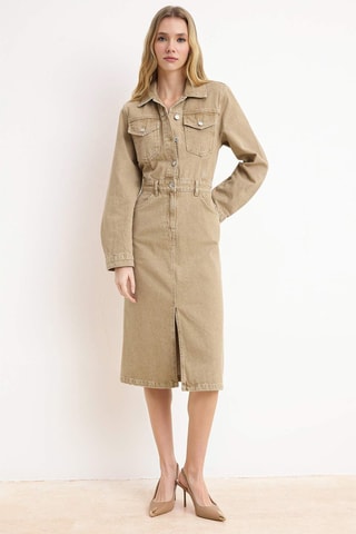 Robe droite en jean - Beige