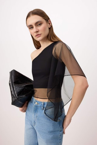 Crop top asymétrique - Noir