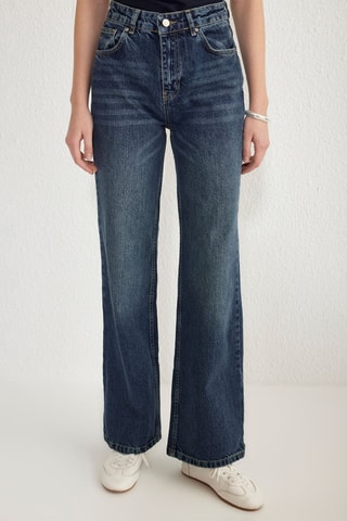 Jean wide legs taille haute - Bleu