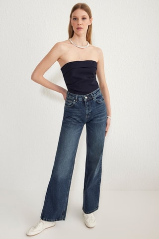 Jean wide legs taille haute - Bleu