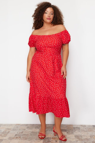 Robe midi - Blanc et rouge