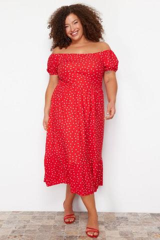Robe midi - Blanc et rouge