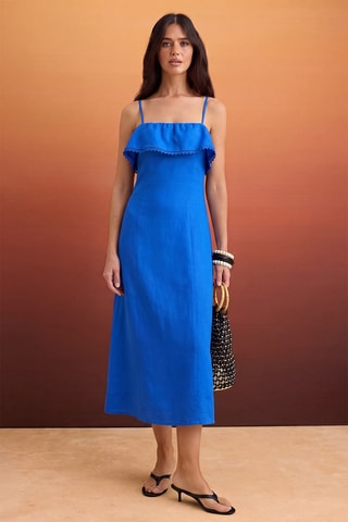 Robe midi en lin - Bleu