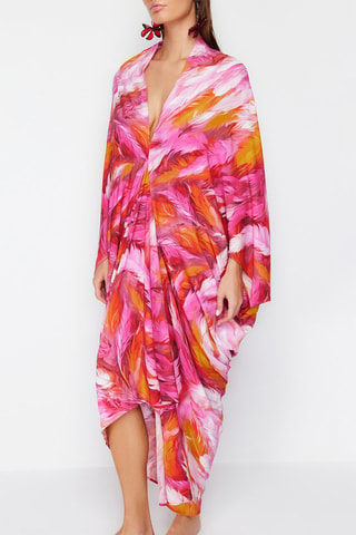 Robe asymétrique - Blanc, orange et rose