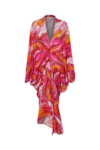 Robe asymétrique - Blanc, orange et rose