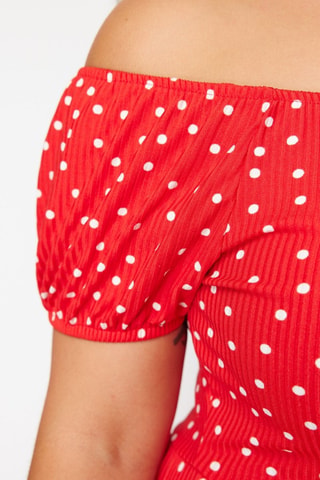Robe midi - Blanc et rouge