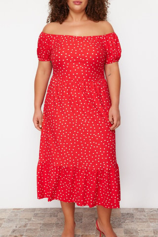 Robe midi - Blanc et rouge