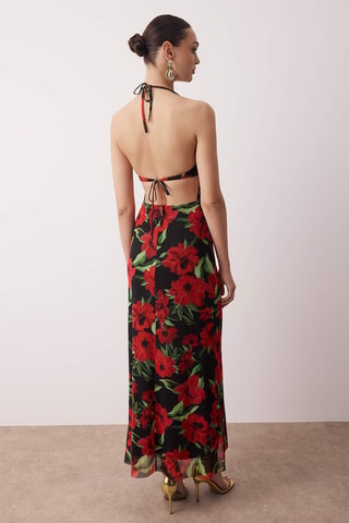 Robe longue - Noir, rouge et vert