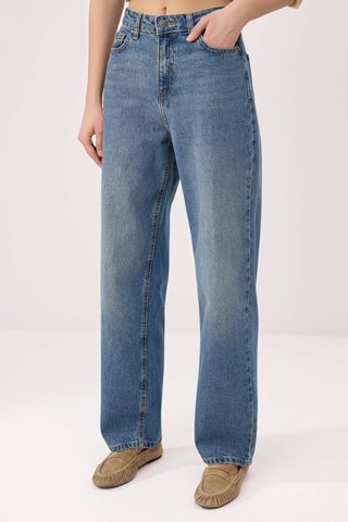 Jean baggy taille haute - Bleu et gris