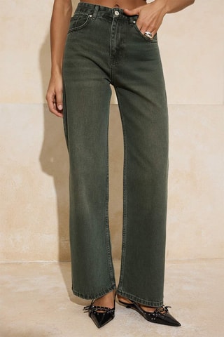 Jean wide legs taille haute - Vert