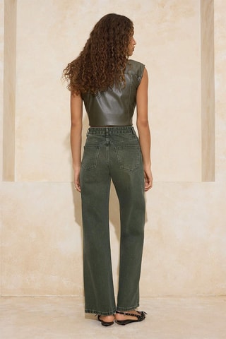 Jean wide legs taille haute - Vert