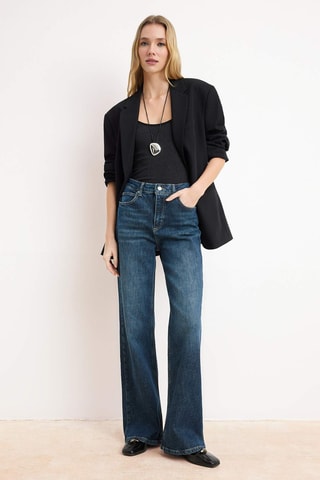 Jean wide legs taille haute - Bleu foncé