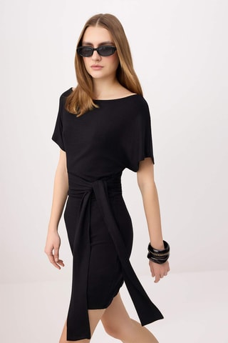 Vestido estilo patinadora - Vermelho-tijolo - Preto