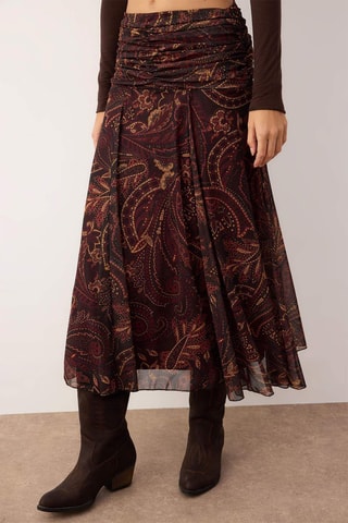 Jupe midi - Beige et marron