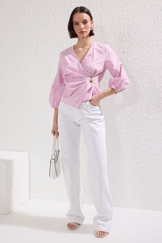 Chemisier slim - Blanc et rose