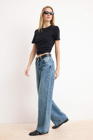 Jean wide legs taille haute - Bleu