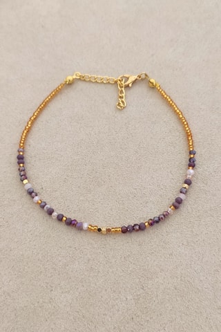 Bracelet de cheville - Laiton plaqué or & cristaux - Violet