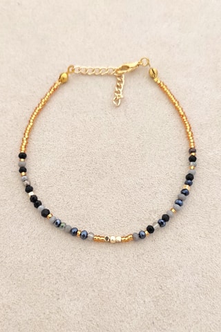 Bracelet de cheville - Laiton plaqué or & cristaux - Noir