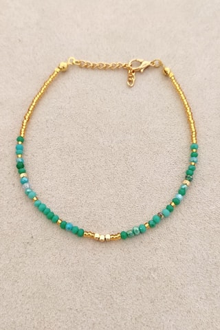 Bracelet de cheville - laiton plaqué or & cristaux - Turquoise