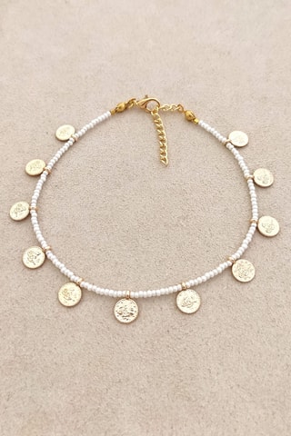 Bracelet de cheville - Laiton plaqué or & perles synthétiques