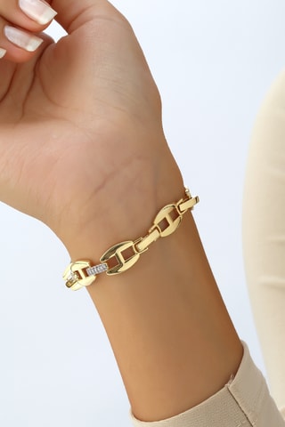 Bracelet doré à l'or fin blanc - Zircons