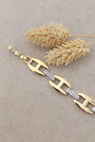 Bracelet doré à l'or fin blanc - Zircons