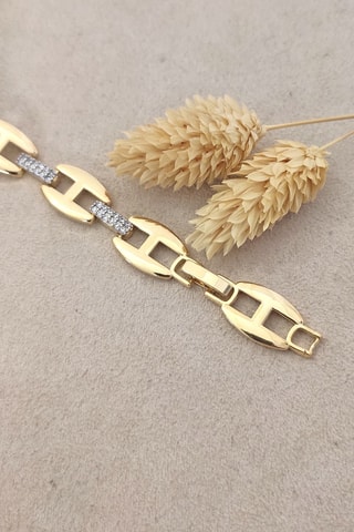 Bracelet doré à l'or fin blanc - Zircons