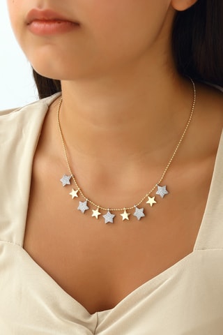 Collier doré à l'or fin blanc - Zircons