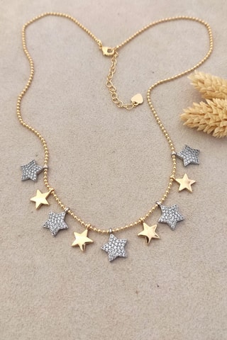 Collier doré à l'or fin blanc - Zircons