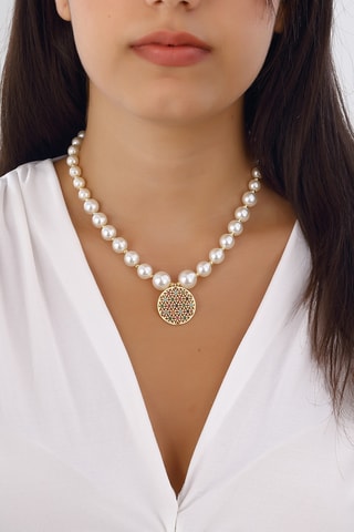 Collier fleur de vie - Laiton plaqué or, perles & zircon