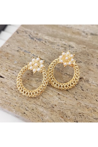 Boucles d'oreilles créoles - Laiton plaqué or & perles