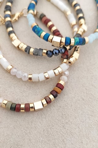Bracelet - Laiton plaqué or & perles - Marron