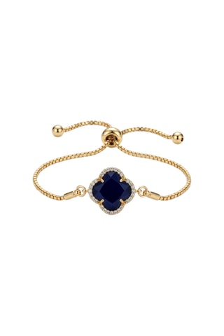 Bracelet trèfle - Laiton plaqué or, pierres d'œil de chat & zircon - Noir