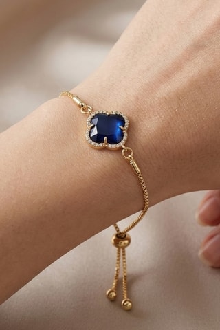 Bracelet trèfle - Laiton plaqué or, pierres d'œil de chat & zircon - Noir