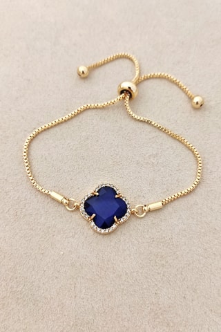 Bracelet trèfle - Laiton plaqué or, pierres d'œil de chat & zircon - Noir