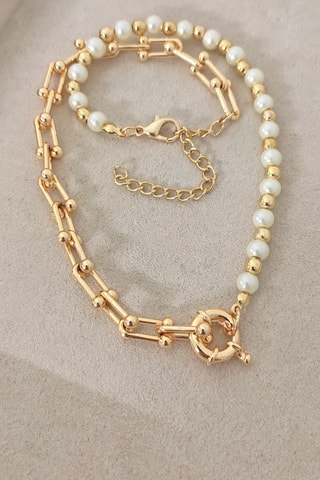Collier - Laiton plaqué or & perles