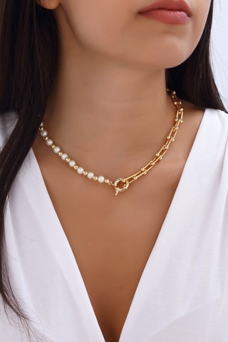 Collier - Laiton plaqué or & perles