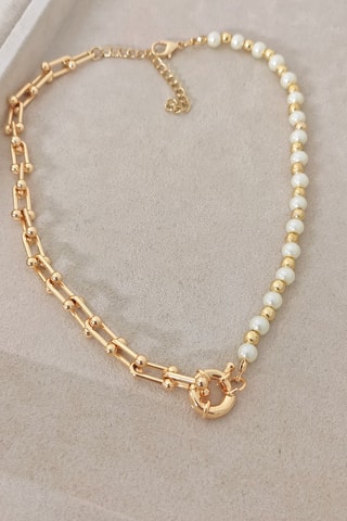 Collier - Laiton plaqué or & perles