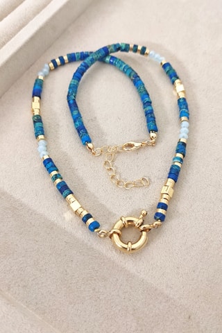 Collier - Laiton plaqué or & pierres turquoises