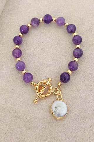 Bracelet doré à l'or fin - Améthystes et perle de culture