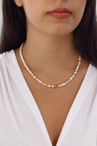 Collier - Laiton plaqué or & pierres variscite