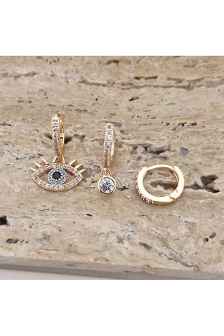 Troi boucles d'oreilles pendantes - Laiton plaqué or & zircon