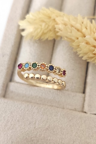 Bague ajustable - Laiton doré & pierres zircon