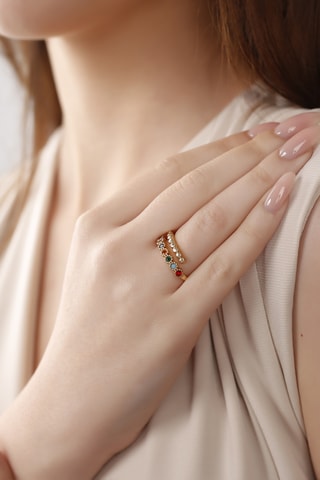 Bague ajustable - Laiton doré & pierres zircon
