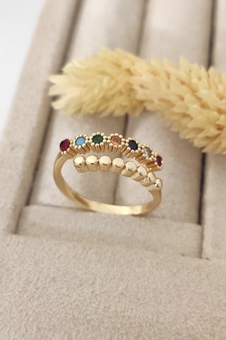 Bague ajustable - Laiton doré & pierres zircon