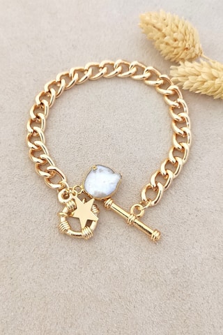 Bracelet - Laiton plaqué or & nacre - Blanc