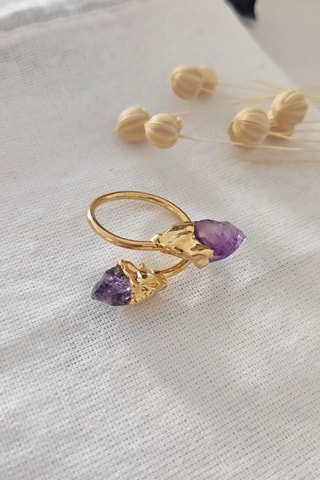 Bague dorée à l'or fin - Améthystes